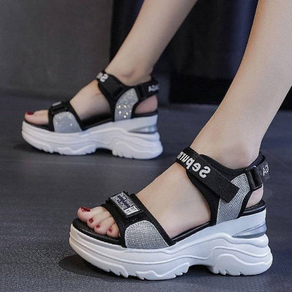 Damen Plateau-Sandalen Sportlich Verstellbare Riemen