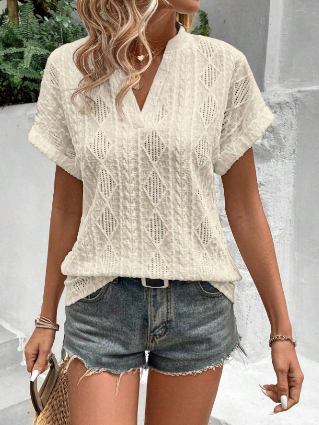 Damen Kurzarmbluse Elegant Sommerweiß