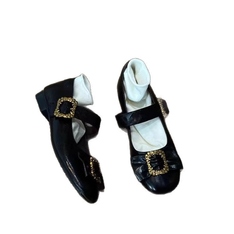 Damen Ballerinas Glitzerschnalle Weiches Innenfutter