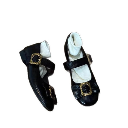 Damen Ballerinas Glitzerschnalle Weiches Innenfutter