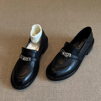 Damen Loafers Bequem Schnallen Detail