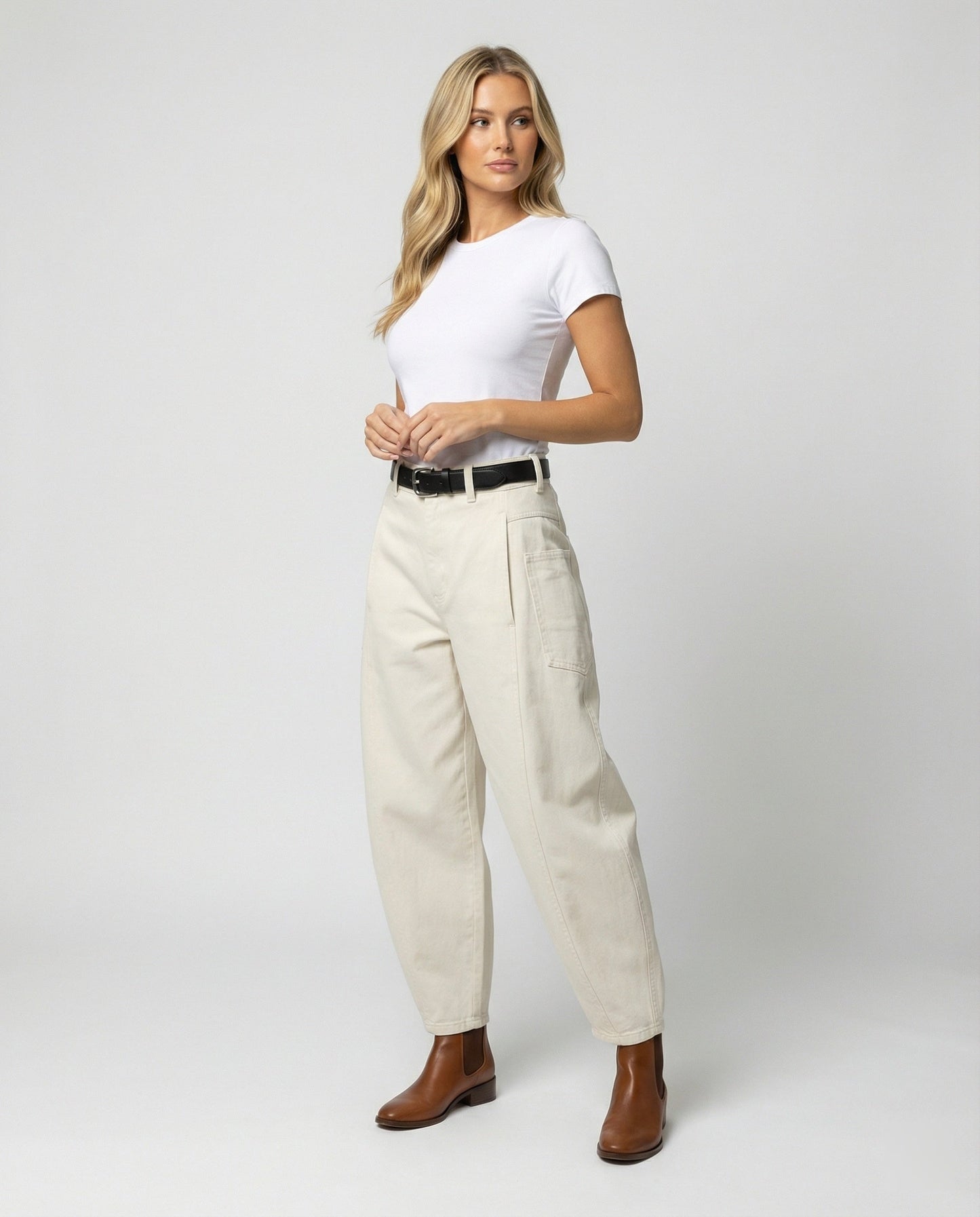 Damen Hose Twill Weite Fit mit großen Taschen und Falten