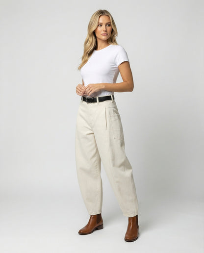 Damen Hose Twill Weite Fit mit großen Taschen und Falten
