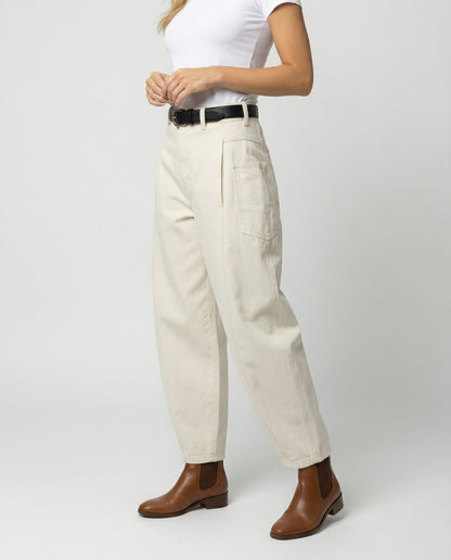 Damen Hose Twill Weite Fit mit großen Taschen und Falten - Norvielle