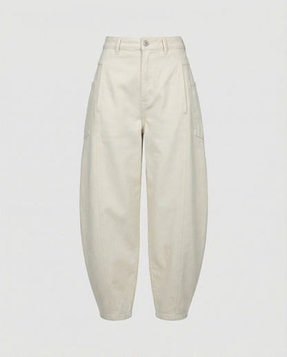 Damen Hose Twill Weite Fit mit großen Taschen und Falten