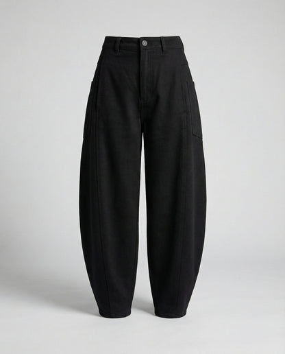 Damen Hose Twill Weite Fit mit großen Taschen und Falten