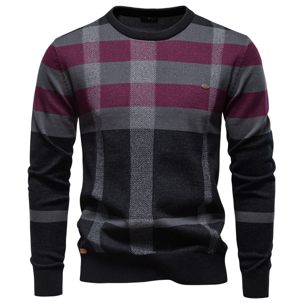 Herren Pullover Langarm Karomuster Weich