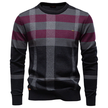 Herren Pullover Langarm Karomuster Weich