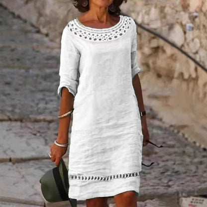 Damen Sommerkleid Elegant Häkelkragen Durchgehender Schnitt - Norvielle