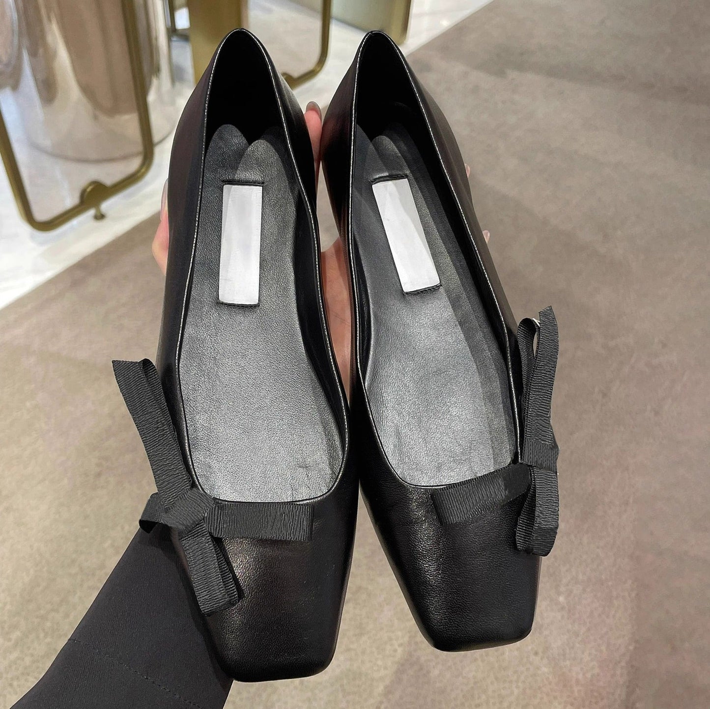 Damen Ballerinas Schleife Elegant Leder
