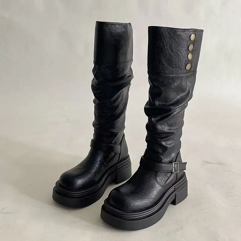 Damen Lederstiefel Elegant mit Riemen