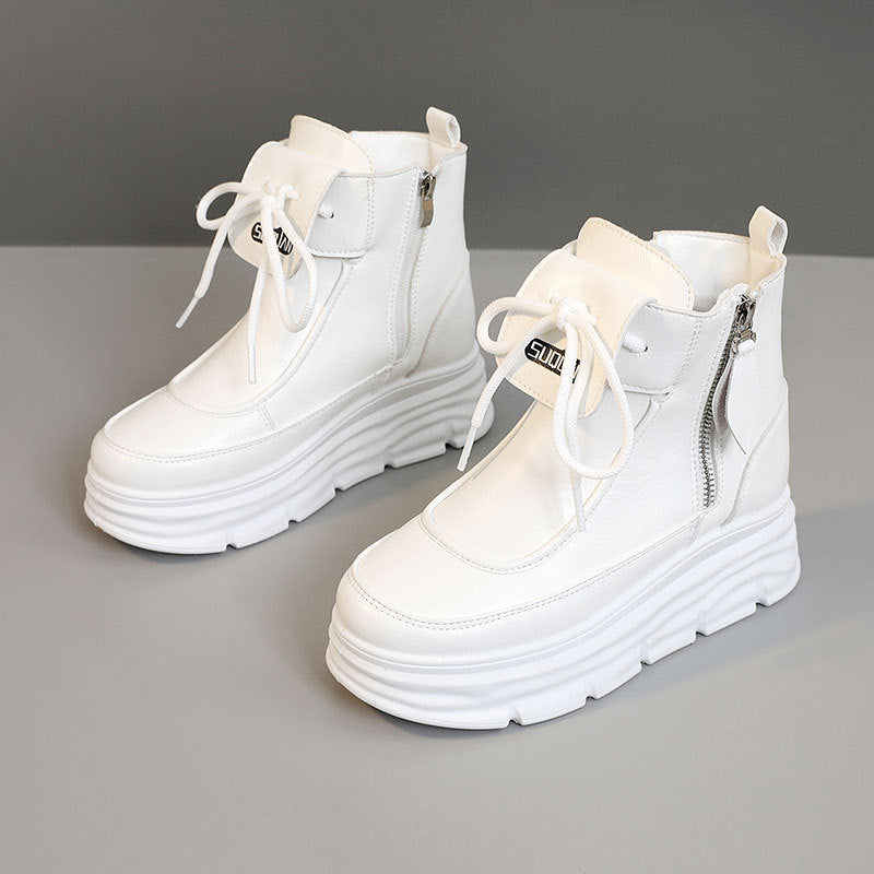 Damen Plateausneaker Hoch Reißverschluss Komfort Innenfutter