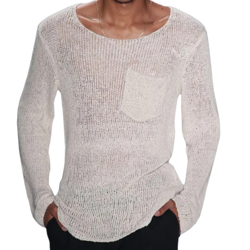 Herren Pullover Offene Maschen Lässig Brusttasche