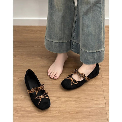 Damen Ballerinas Leopardenmuster Weiches Leder