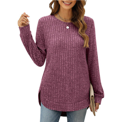 Damen Pullover Rundhals Bequem Mit Schlitzen
