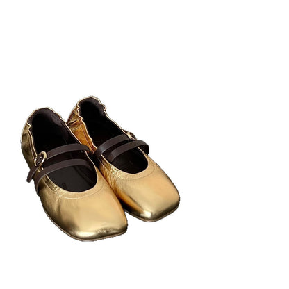 Damen Ballerinas Schimmernd Mit Riemen