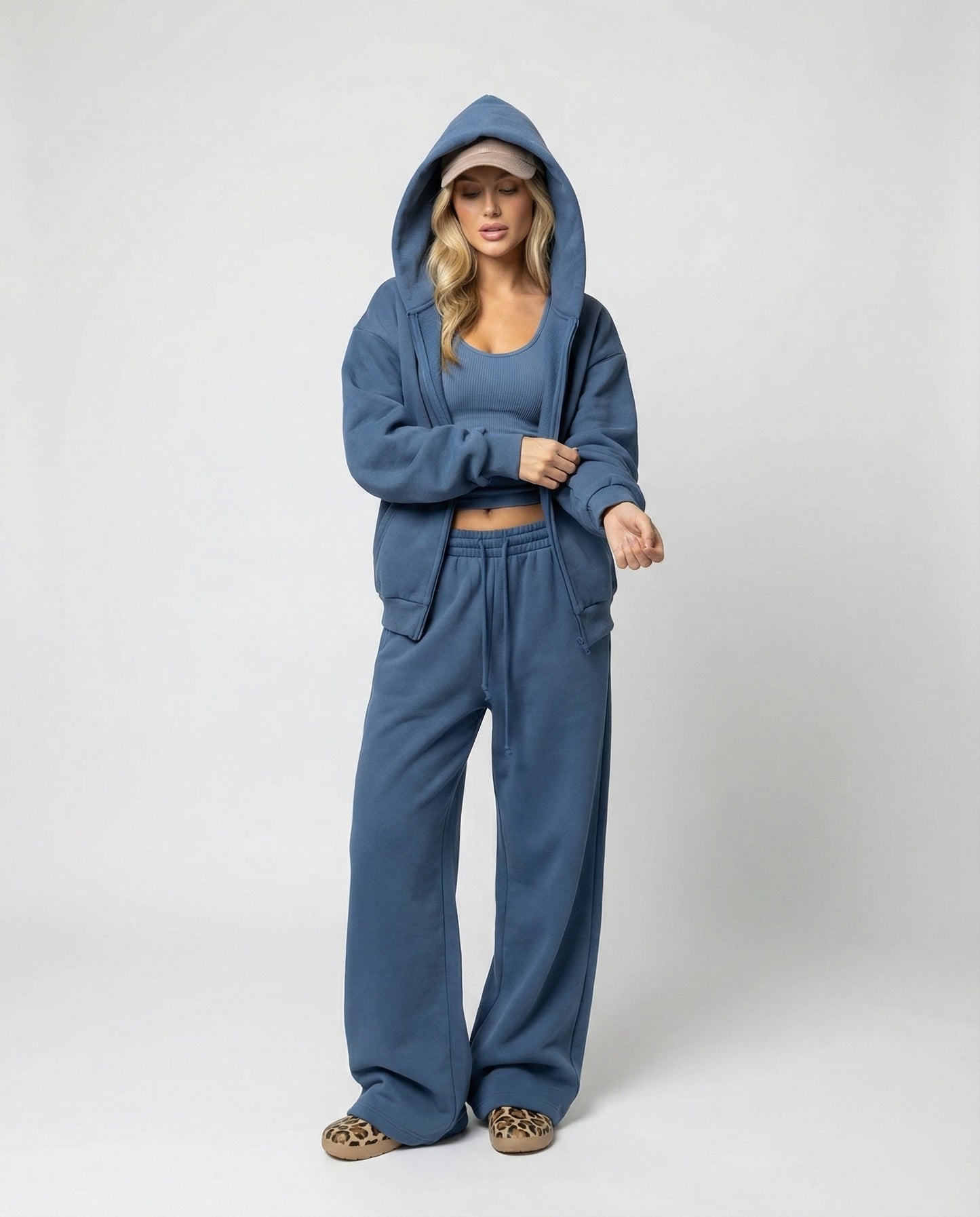 Damen Velours Joggingset Soft Hoodie Kängurutasche - Norvielle