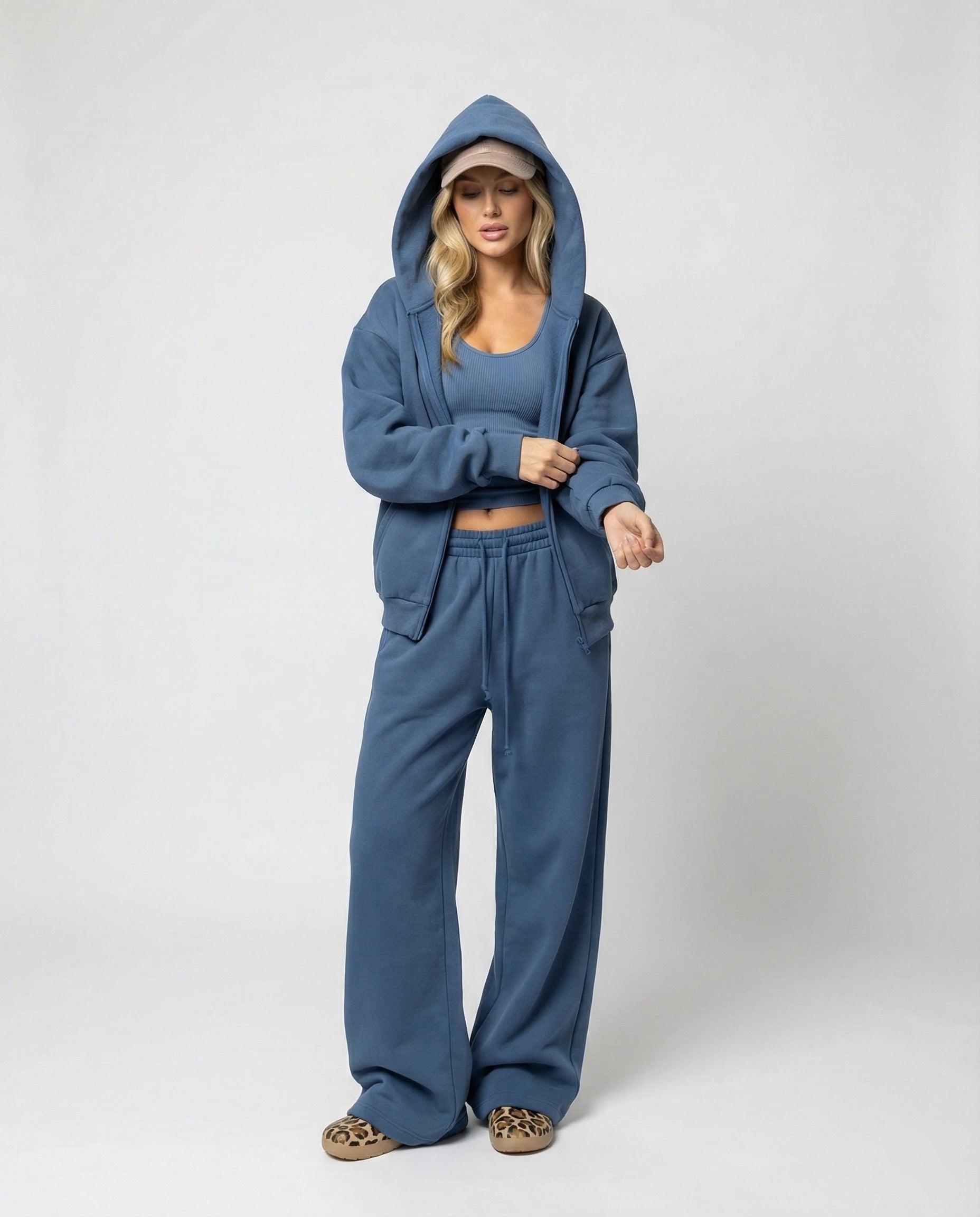 Damen Velours Joggingset Soft Hoodie Kängurutasche - Norvielle