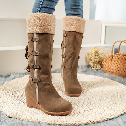 Damen Wedge Stiefel Kuschelig Schnürsenkel Hochzeitsfarbe e Schuhe