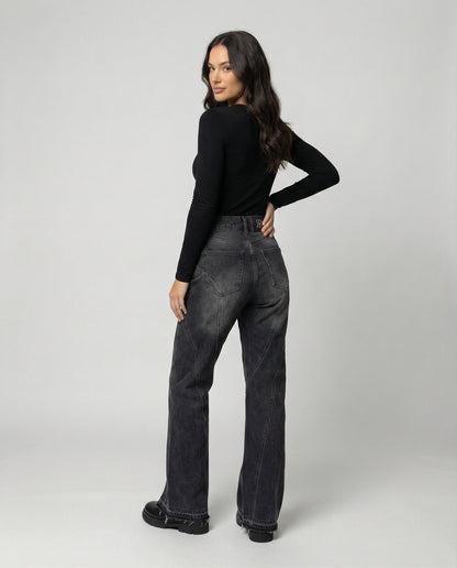 Graue Damenjeans Micro-Flare Reißverschluss
