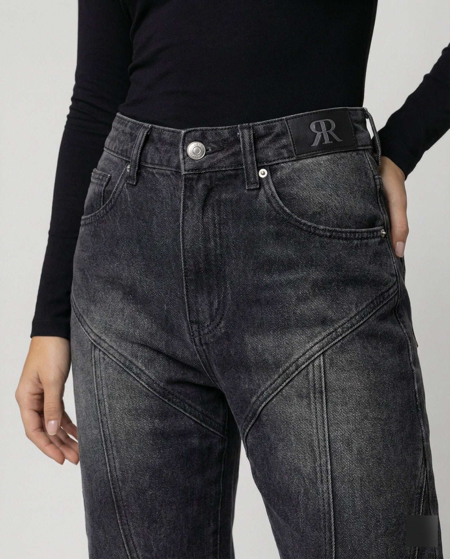 Graue Damenjeans Micro-Flare Reißverschluss