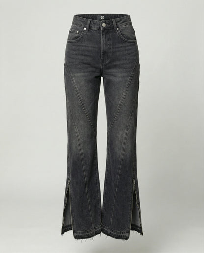 Graue Damenjeans Micro-Flare Reißverschluss