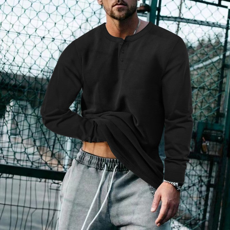Herren Langarmshirt Weich Bequem Mit Knöpfen