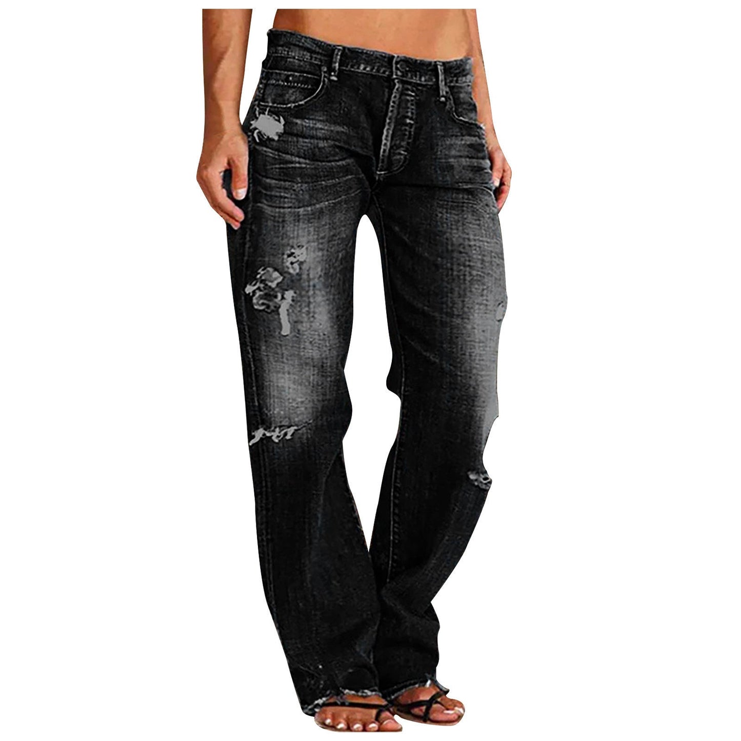 Damen Weitbein Jeans Destroyed Lässig Blau