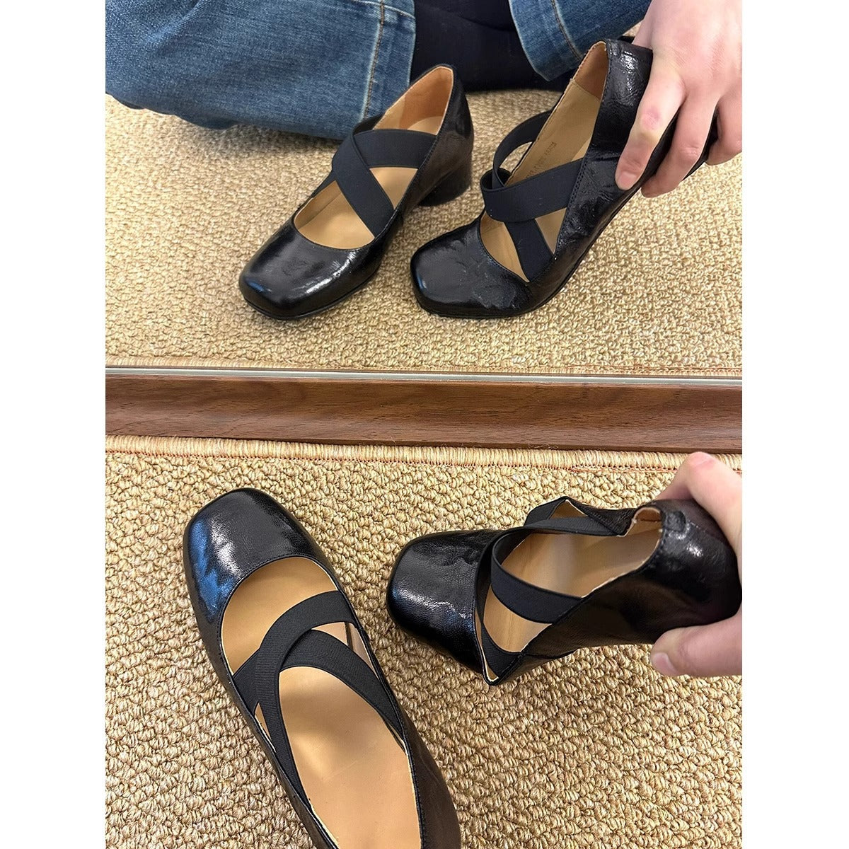 Damen Ballerinas Elastisch Glänzend