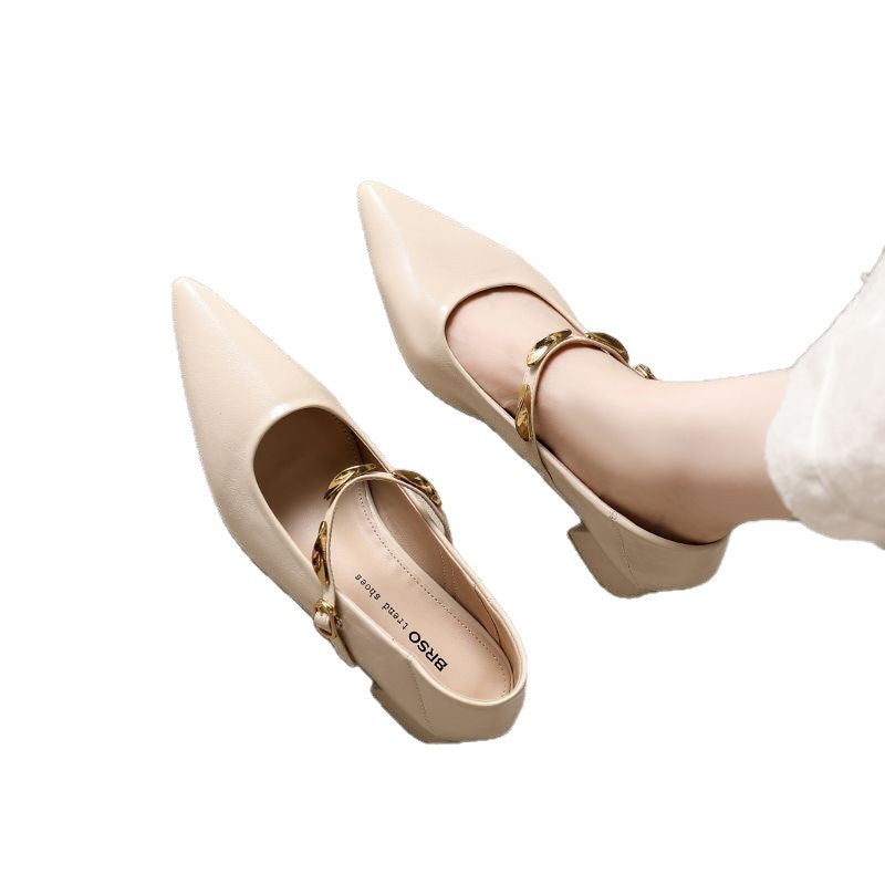 Damen Pumps Blockabsatz Kettenriemen Elegant