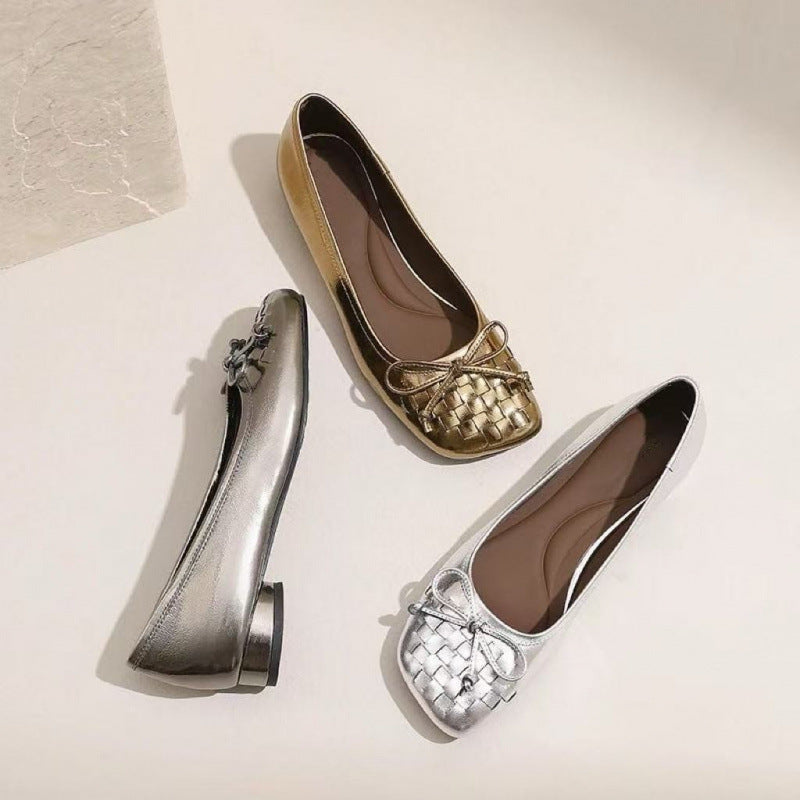 Damen Ballerinas Geflochten Bequem Elegant