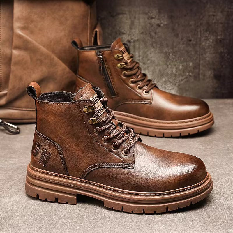 Damen Lederstiefeletten Braun Schnürsenkel - Norvielle