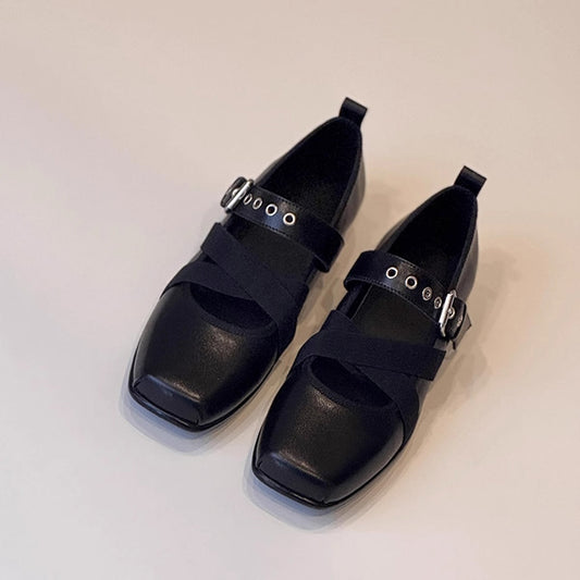 Damen Ballerinas Schuhe Riemen Glanzoptik Schwarz - Norvielle