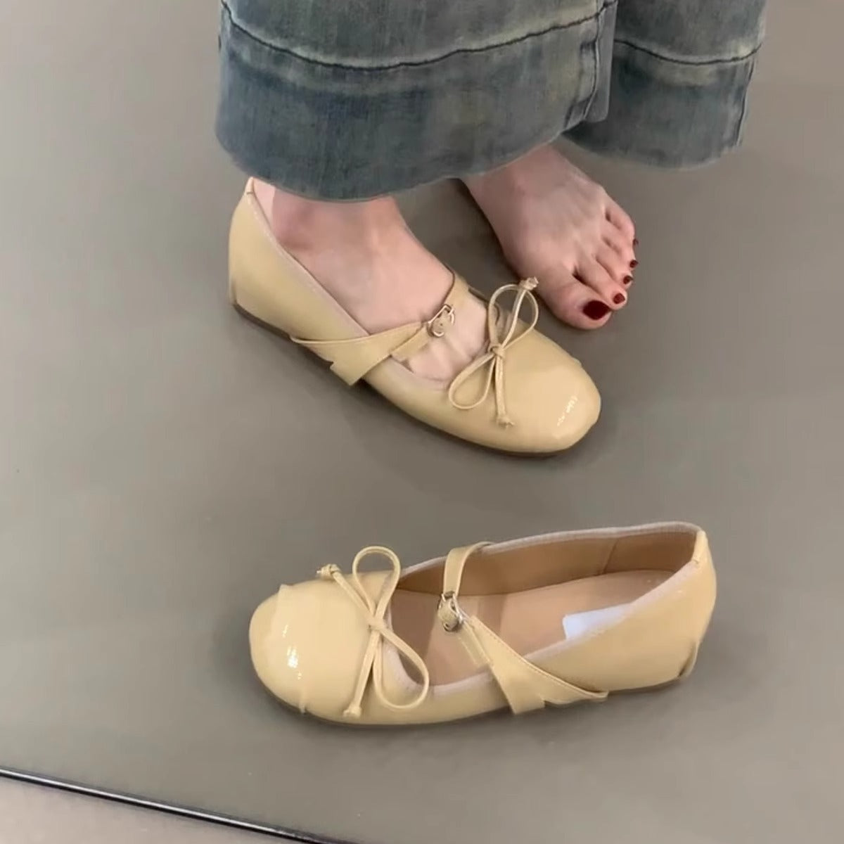 Damen Ballerinas Lackleder Elegant