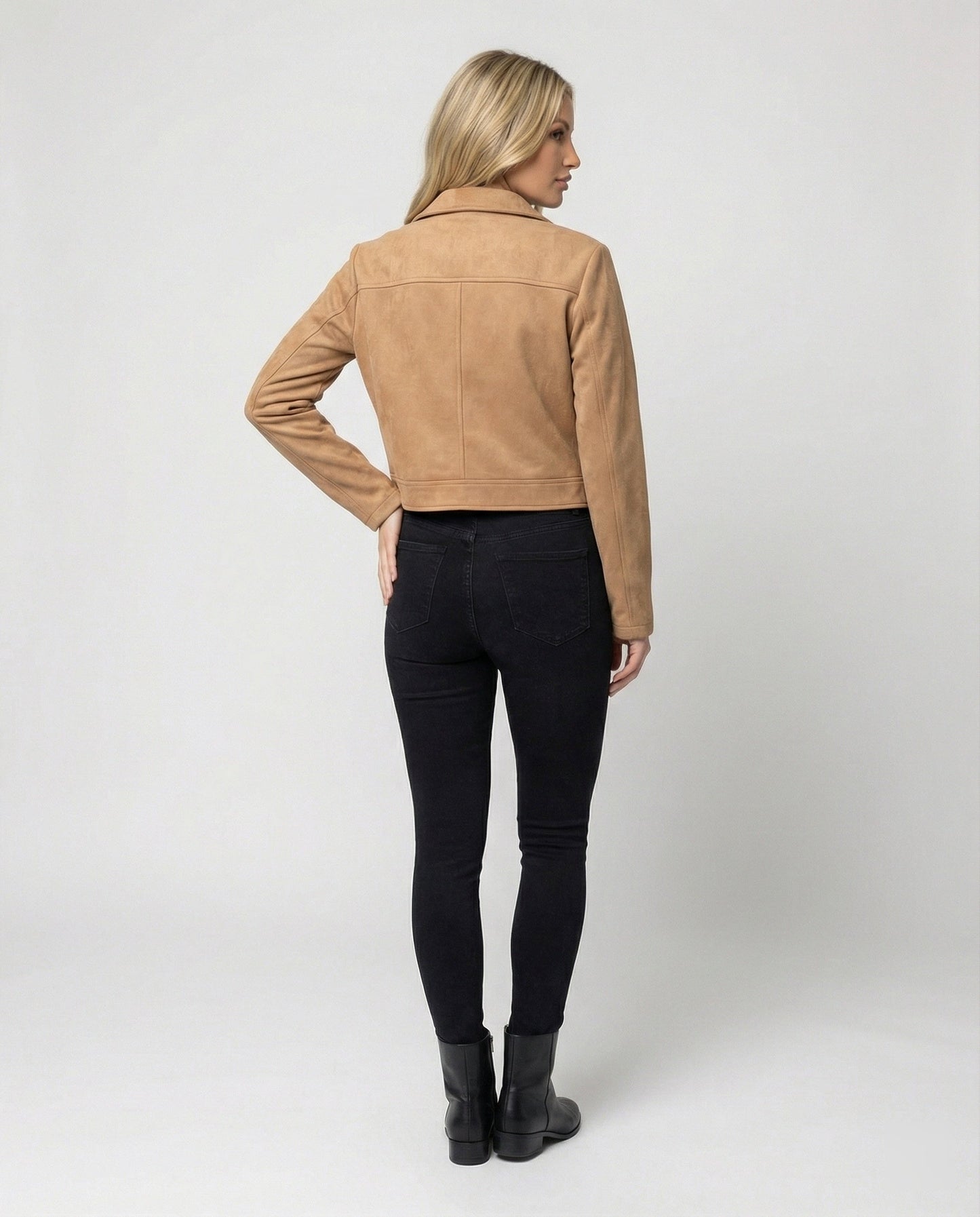 Damen Lederjacke Kurz Wildleder Schnellverschluss