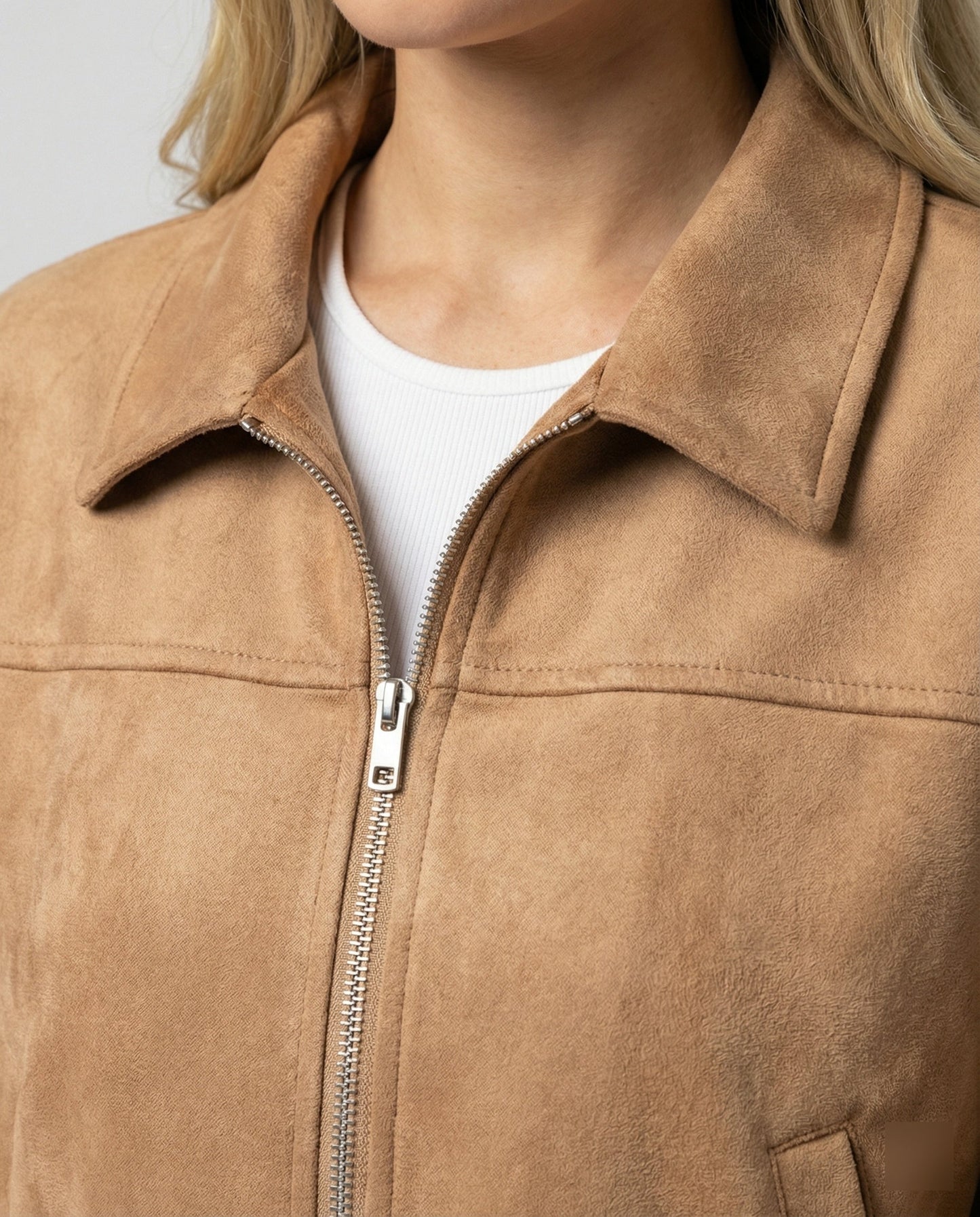 Damen Lederjacke Kurz Wildleder Schnellverschluss