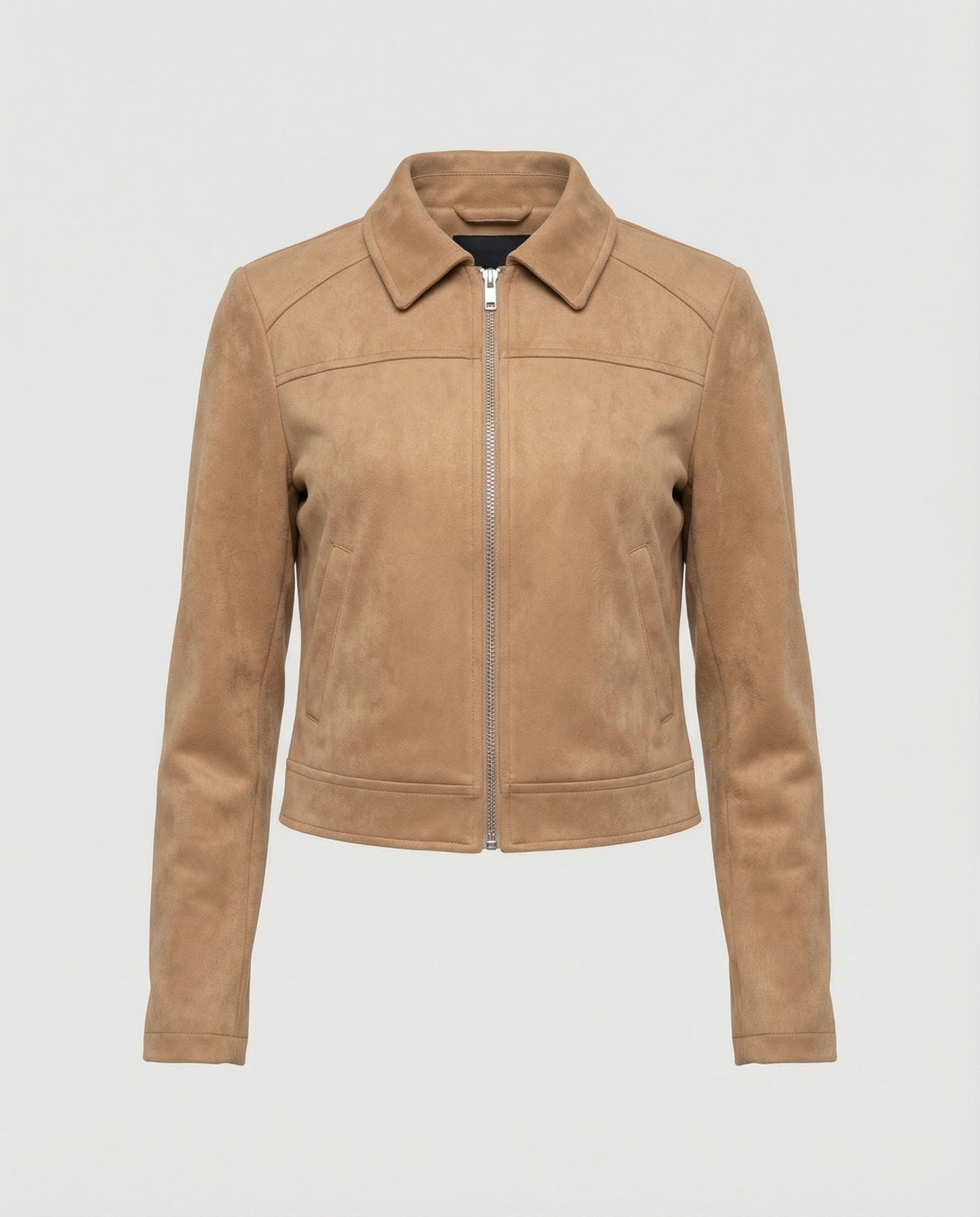 Damen Lederjacke Kurz Wildleder Schnellverschluss