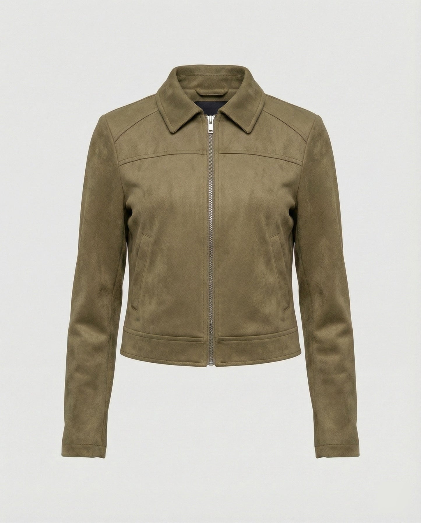 Damen Lederjacke Kurz Wildleder Schnellverschluss