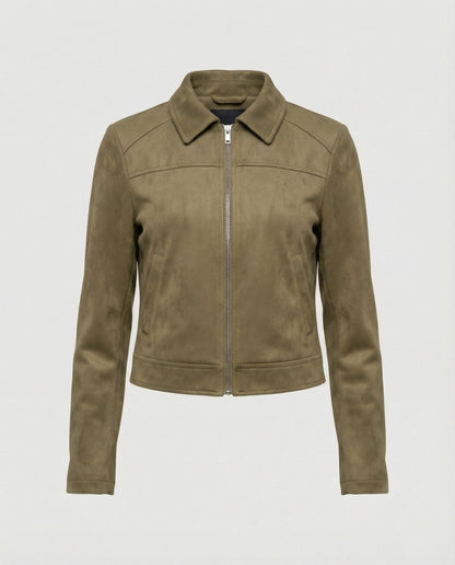 Damen Lederjacke Kurz Wildleder Schnellverschluss