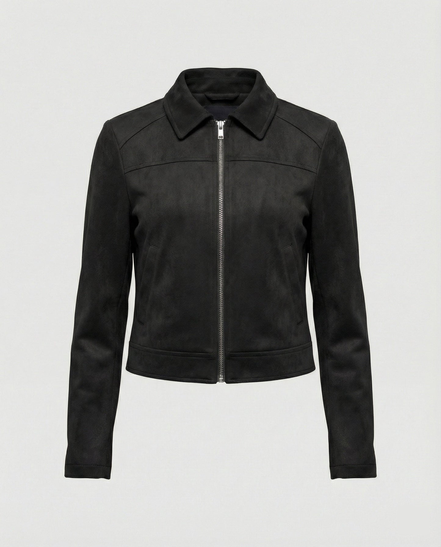 Damen Lederjacke Kurz Wildleder Schnellverschluss
