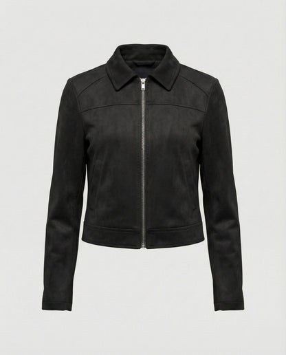 Damen Lederjacke Kurz Wildleder Schnellverschluss