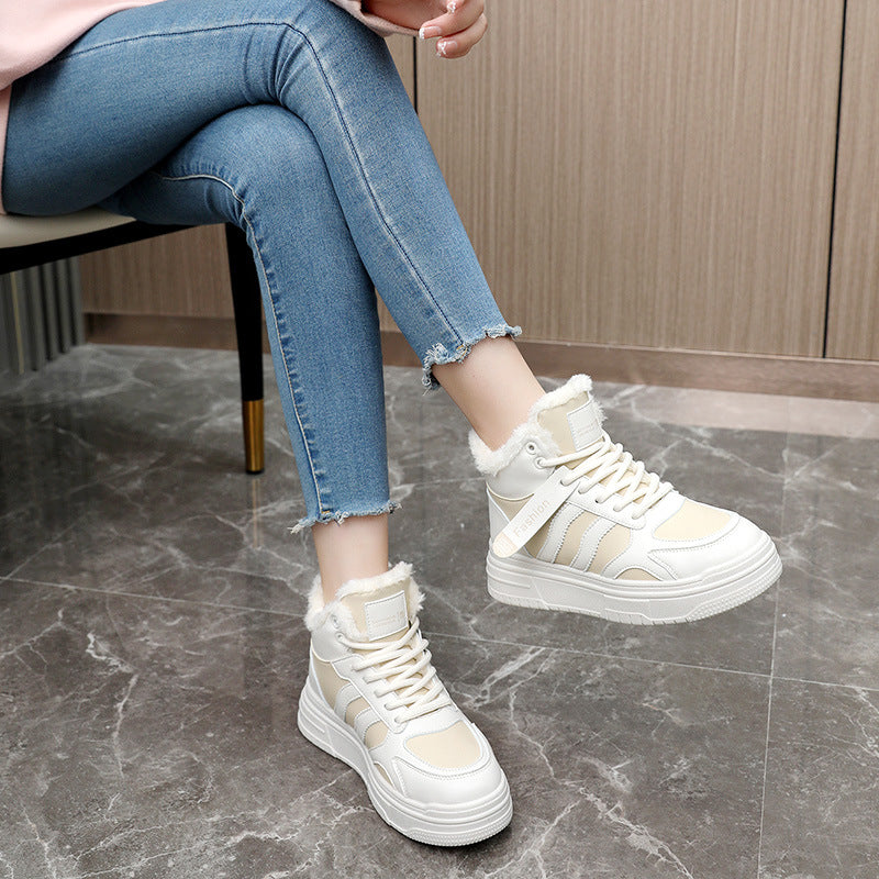 Damen Sneaker Robustes Kunstleder Bequem Hochflorig