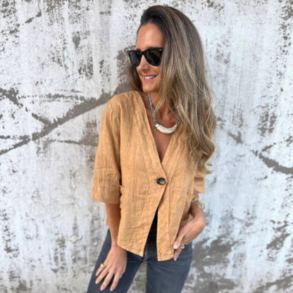 Damen Leinenblazer Kurzarm Leicht