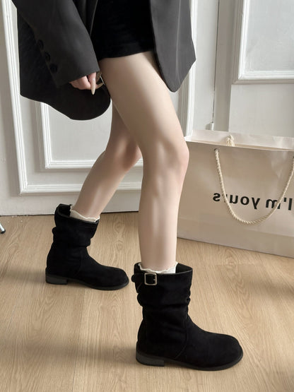 Damen Stiefel Schnalle Falten Design