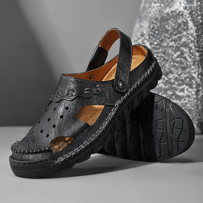 Damen Ledersandalen Atmungsaktives Leder Schwarz - Norvielle