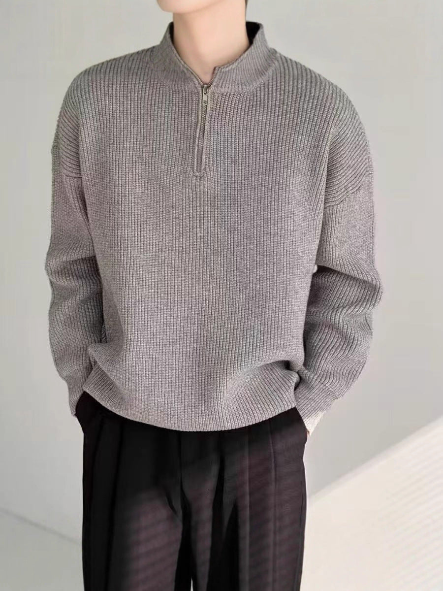 Strickpullover mit Reißverschluss und Kragen Bequem