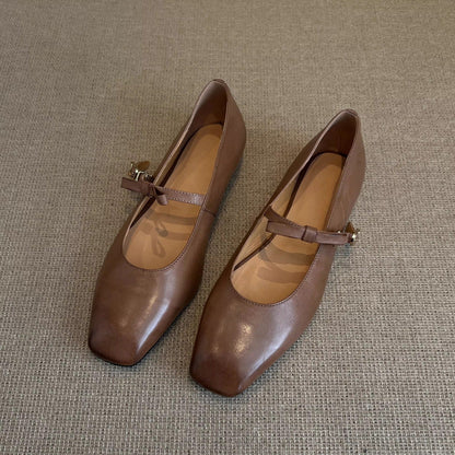 Damen Ballerinas Elegante Riemen Quadratisch Schuhe