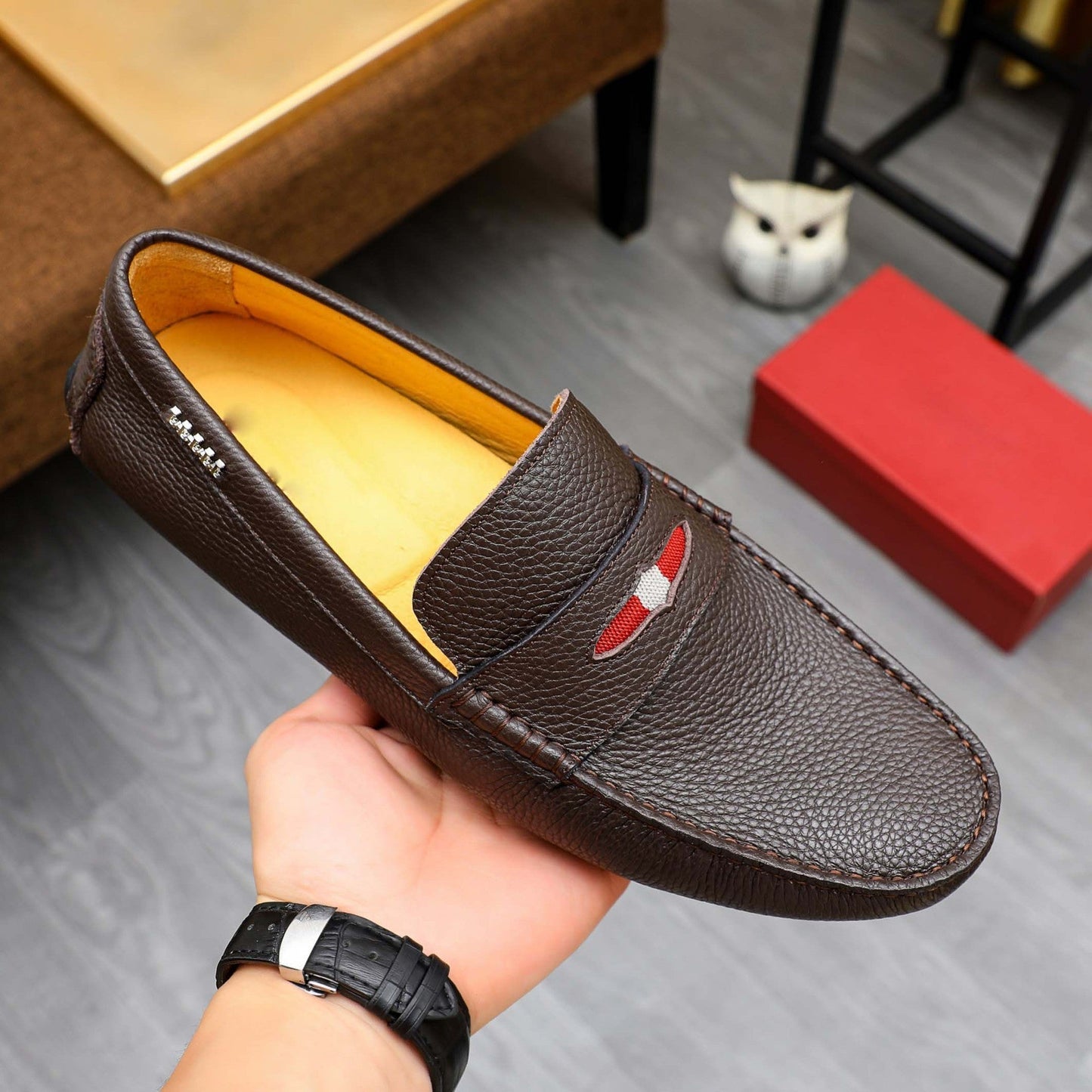 Herren Mokassins Leder Elegant Ziernaht