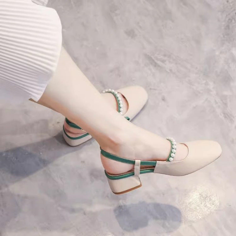 Damen Slingback Pumps Hochhackig Mit Perlen Komfortabel