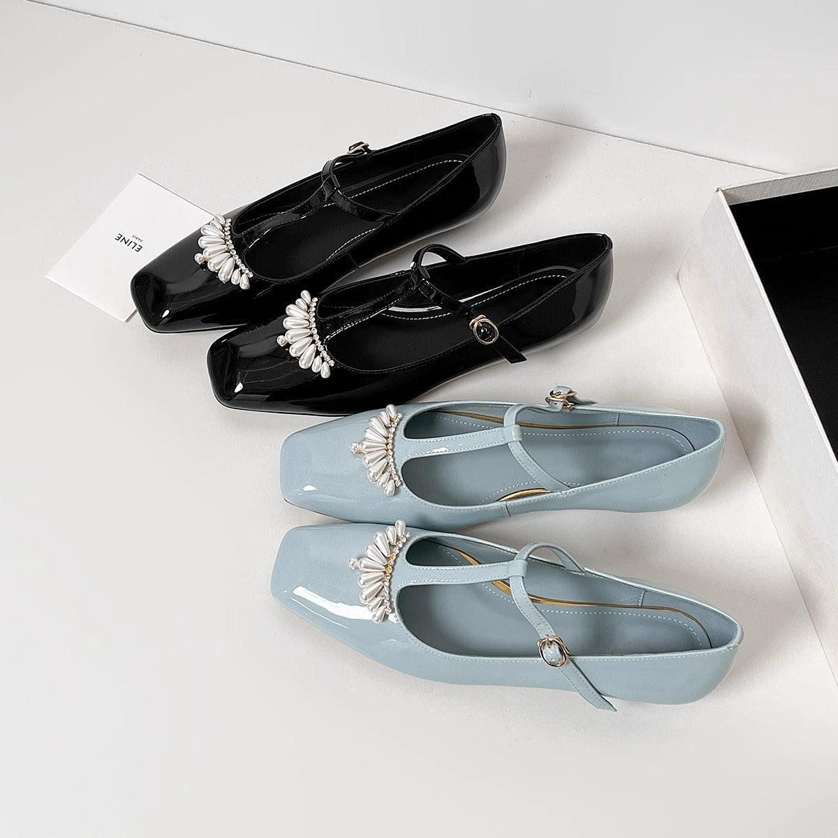 Damen Mary Jane Ballerinas Elegantes Design mit Schmuckdetail
